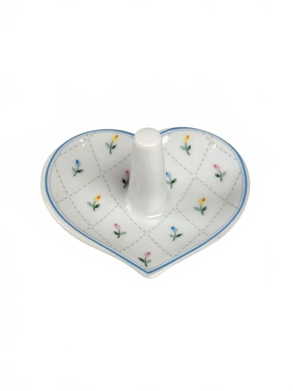 Vintage Japan Porcelain Heart Ring Holder Dish Floral Cottagecore Trinket